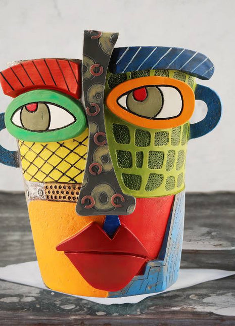 Colorful Abstract Face plant pot - Unique Handcrafted Decor