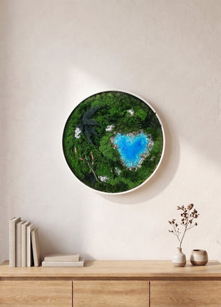 Round Preserved Moss Wall Art with Glowing Resin Lake