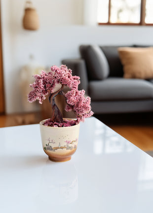 Mini Sakura Bonsai Tree, Preserved Cherry Blossom in Ceramic Pot
