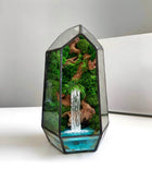 Glass terrarium with forest waterfall and preserved moss Minimalism - MagicGardens