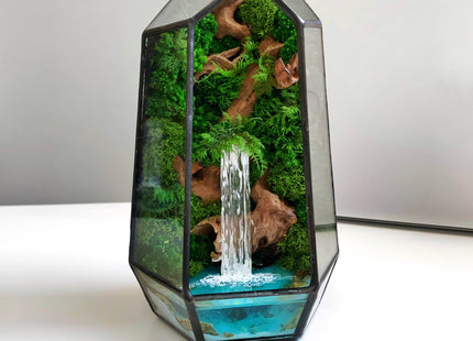 Glass terrarium with forest waterfall and preserved moss Minimalism - MagicGardens