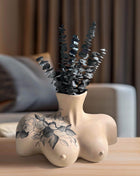 Abstract Woman Breasts Ceramic Vase with Floral Tattoo Design - MagicGardens