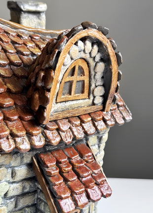Handmade Clay Fairy House – Miniature Terrarium Decor, Cottage Figurine for Moss Terrariums, Fairy Garden, Enchanted Forest Dome with Door