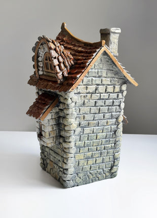 Handmade Clay Fairy House – Miniature Terrarium Decor, Cottage Figurine for Moss Terrariums, Fairy Garden, Enchanted Forest Dome with Door