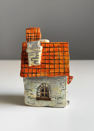 Stone Cottage with Orange Roof – Miniature House for Terrariums & Fairy Gardens