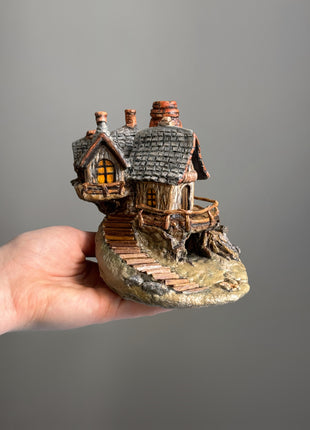 Rustic Grey-Roof Stone Cottage – Miniature House for Terrariums & Fairy Gardens