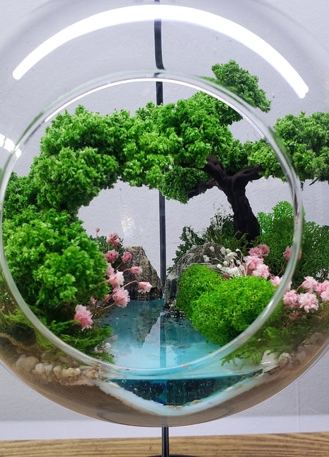 Hanging ball Small Terrarium with Preserved Moss and  Dried flowers