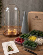 DIY Christmas Tree Kit in Lighted Glass Cloche with Preserved Juniper