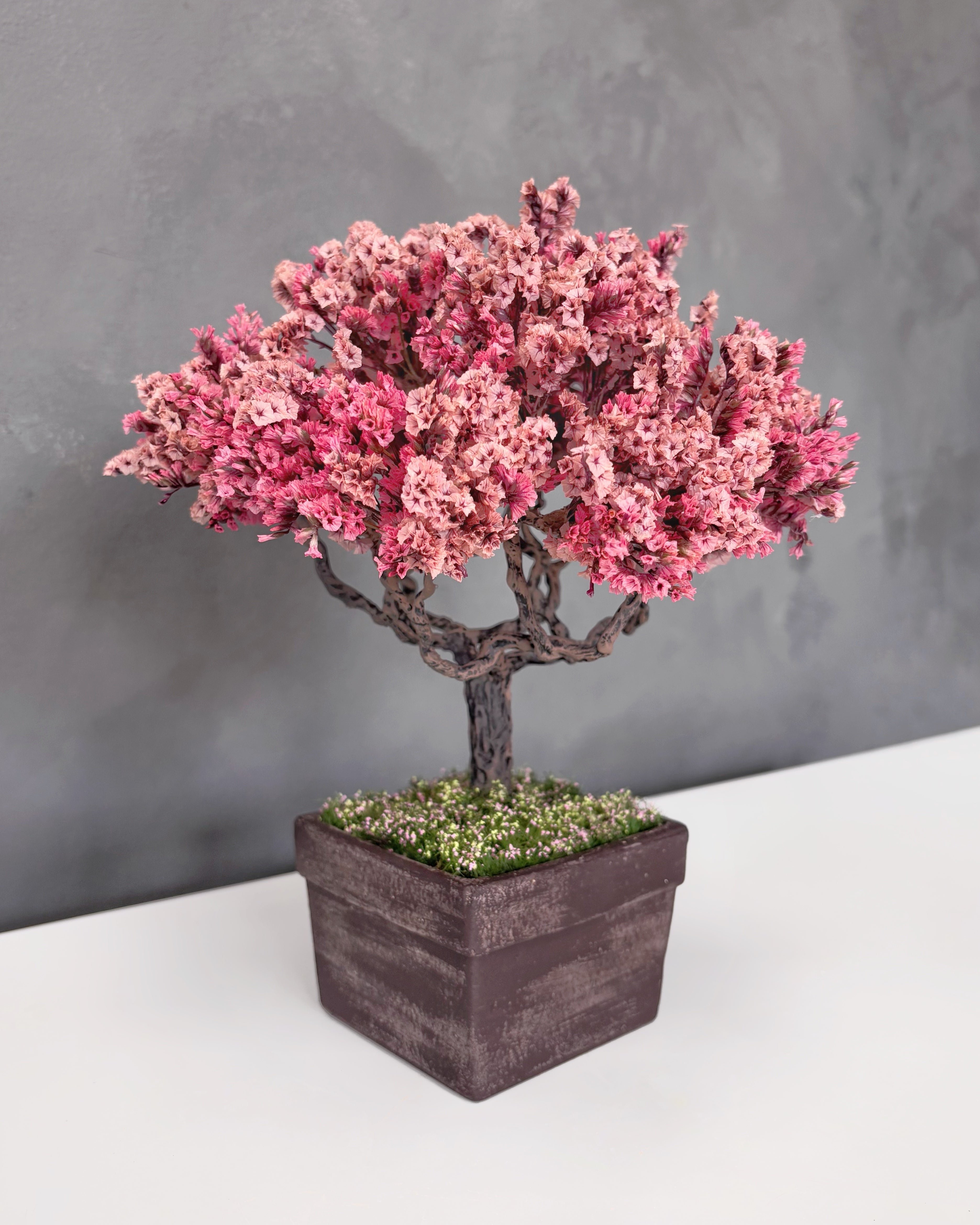 Pfirsichblüten Bonsai Baum | Handgemachte konservierte Moos-Dekoration