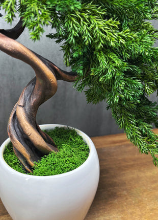Preserved Juniper Bonsai Tree in White Ceramic Pot – Handmade No Watering Faux Bonsai, Japandi Zen Home Decor, Unique Gift Idea