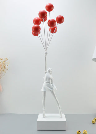 Modern Minimalist  Statue with Red Balloons - Unique Home Decor