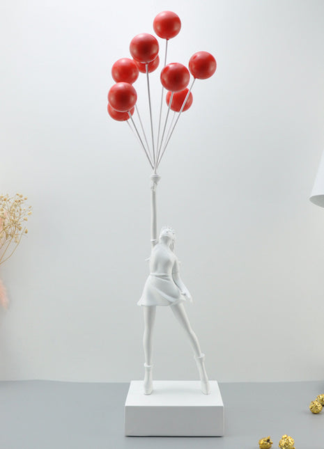 Modern Minimalist  Statue with Red Balloons - Unique Home Decor