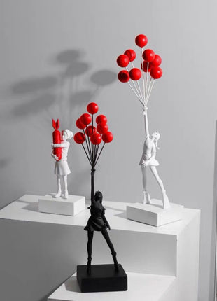 Modern Minimalist  Statue with Red Balloons - Unique Home Decor