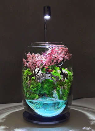Samurai Sakura Terrarium with Glowing Resin Pond & LED Lamp