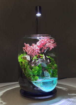 Samurai Sakura Terrarium with Glowing Resin Pond & LED Lamp