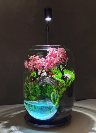 Samurai Sakura Terrarium with Glowing Resin Pond & LED Lamp