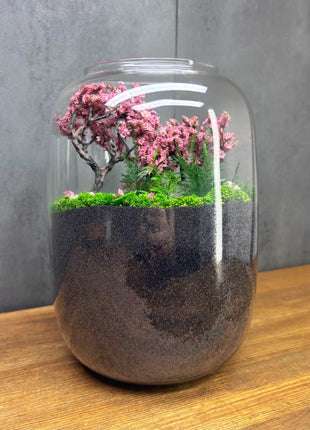Samurai Sakura Terrarium with Glowing Resin Pond & LED Lamp