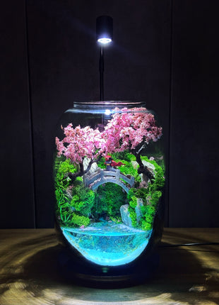 Samurai Sakura Terrarium with Glowing Resin Pond & LED Lamp