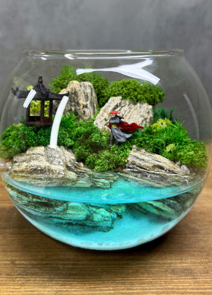 Mini Zen Garden Desk Terrarium with Preserved Moss, Handmade Geometric Moss Terrarium, Japandi Table Decor, No Maintenance Diorama