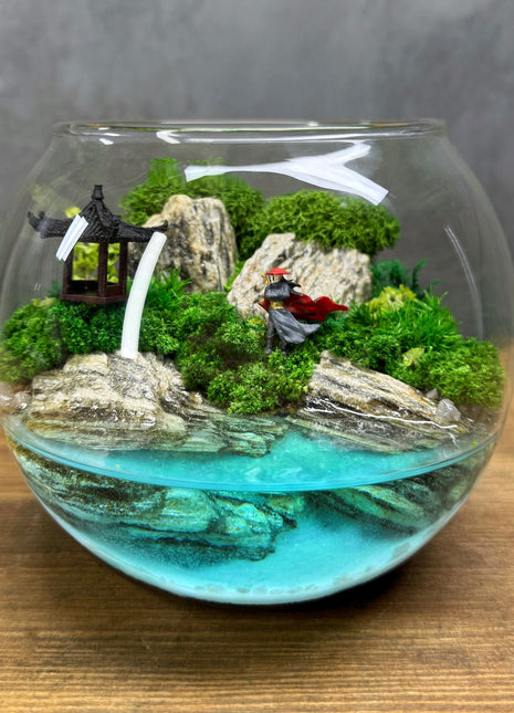 Mini Zen Garden Desk Terrarium with Preserved Moss, Handmade Geometric Moss Terrarium, Japandi Table Decor, No Maintenance Diorama