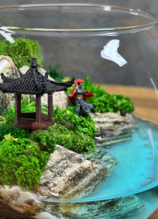 Mini Zen Garden Desk Terrarium with Preserved Moss, Handmade Geometric Moss Terrarium, Japandi Table Decor, No Maintenance Diorama