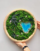 Round Preserved Moss Wall Art with Glowing Resin Lake
