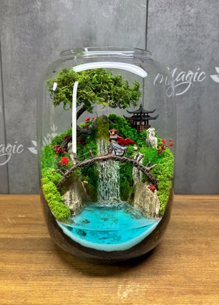 Leuchtender Wasserfall Harz-Fluss-Terrarium – Konserviertes Moos Zen Garten im Glasgefäß