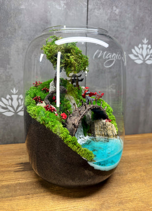 Leuchtender Wasserfall Harz-Fluss-Terrarium – Konserviertes Moos Zen Garten im Glasgefäß