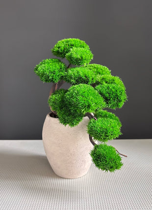 Green Cloud Moss Bonsai Tree - Handmade Preserved Moss Bonsai in Beige Ceramic Pot