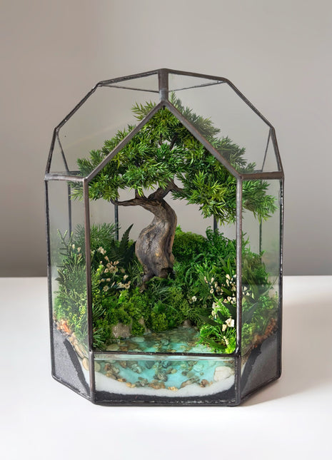 Moonlit Juniper – Mini Preserved Bonsai Terrarium