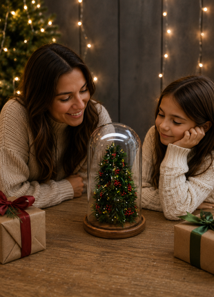 Evergreen Christmas Cloche - Mini Preserved Juniper Tree