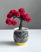 Mini Red Maple Bonsai Tree, Hand-Painted Ceramic Pot, No-Care Desk Decor, Zen Home Accent