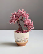 Mini Sakura Bonsai Tree, Preserved Cherry Blossom in Ceramic Pot