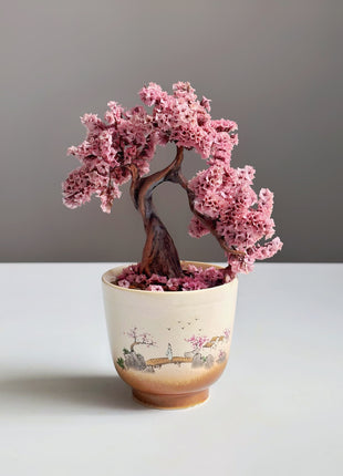 Mini Sakura Bonsai Tree, Preserved Cherry Blossom in Ceramic Pot