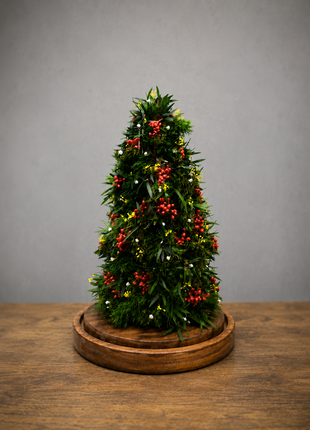 DIY Christmas Tree Kit in Lighted Glass Cloche with Preserved Juniper