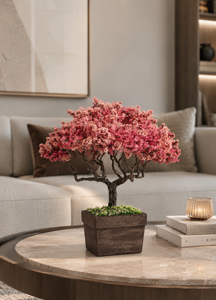 Peach Blossom Bonsai Tree | Handmade Preserved Moss Decor