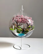 Japanese Sakura Glass Orb Terrarium with Waterfall & Pond