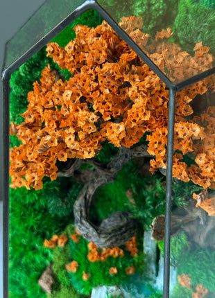 Autumn Moss Terrarium with Glowing Waterfall