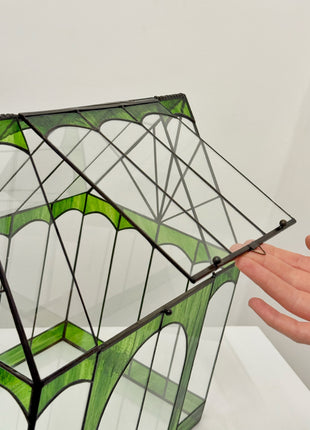Stained Glass Greenhouse Terrarium, Glass House Display Case for Moss, Mini Gardens & Plant Decor
