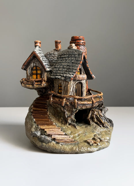 Rustic Grey-Roof Stone Cottage – Miniature House for Terrariums & Fairy Gardens