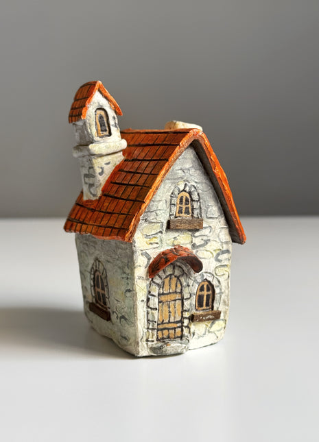 Stone Cottage with Orange Roof – Miniature House for Terrariums & Fairy Gardens