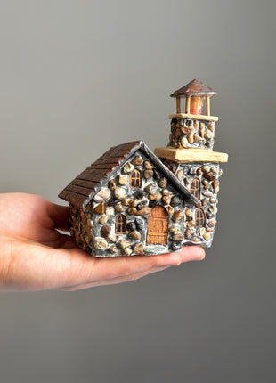 Stone Cottage with Tower – Miniature House for Terrariums & Fairy Gardens