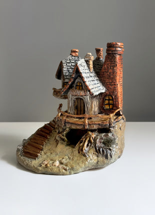 Rustic Grey-Roof Stone Cottage – Miniature House for Terrariums & Fairy Gardens