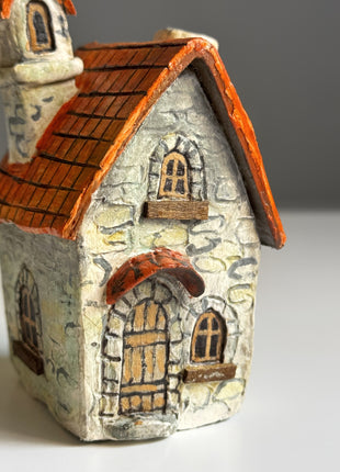 Stone Cottage with Orange Roof – Miniature House for Terrariums & Fairy Gardens