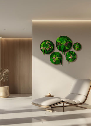 Moss wall decor art Circle with moss Wooden decor handing pictures panel mosswall art home green room decor wood office