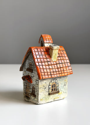 Stone Cottage with Orange Roof – Miniature House for Terrariums & Fairy Gardens