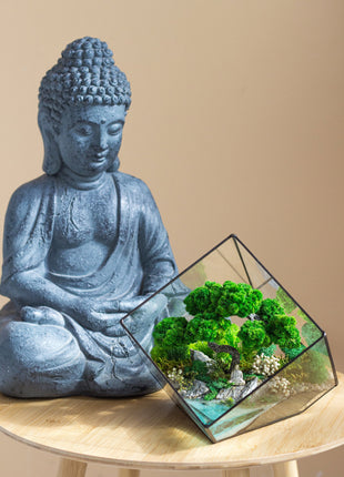 Preserved Moss Glass Garden Terrarium in Crystal Cube 
