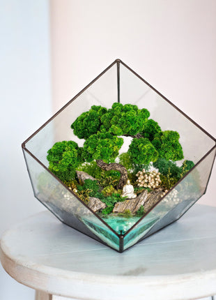 Preserved Moss Garden Terrarium in Crystal Cube 