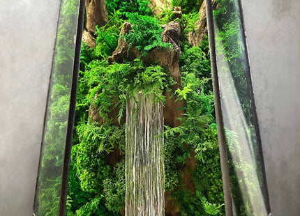 Glass terrarium with forest waterfall and preserved moss Minimalism - MagicGardens