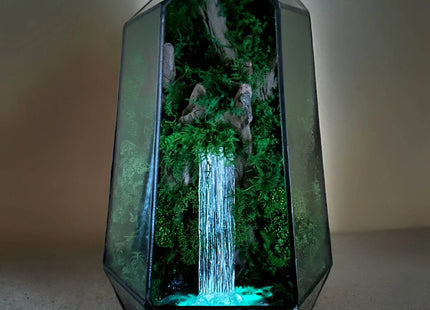 Glass terrarium with forest waterfall and preserved moss Minimalism - MagicGardens